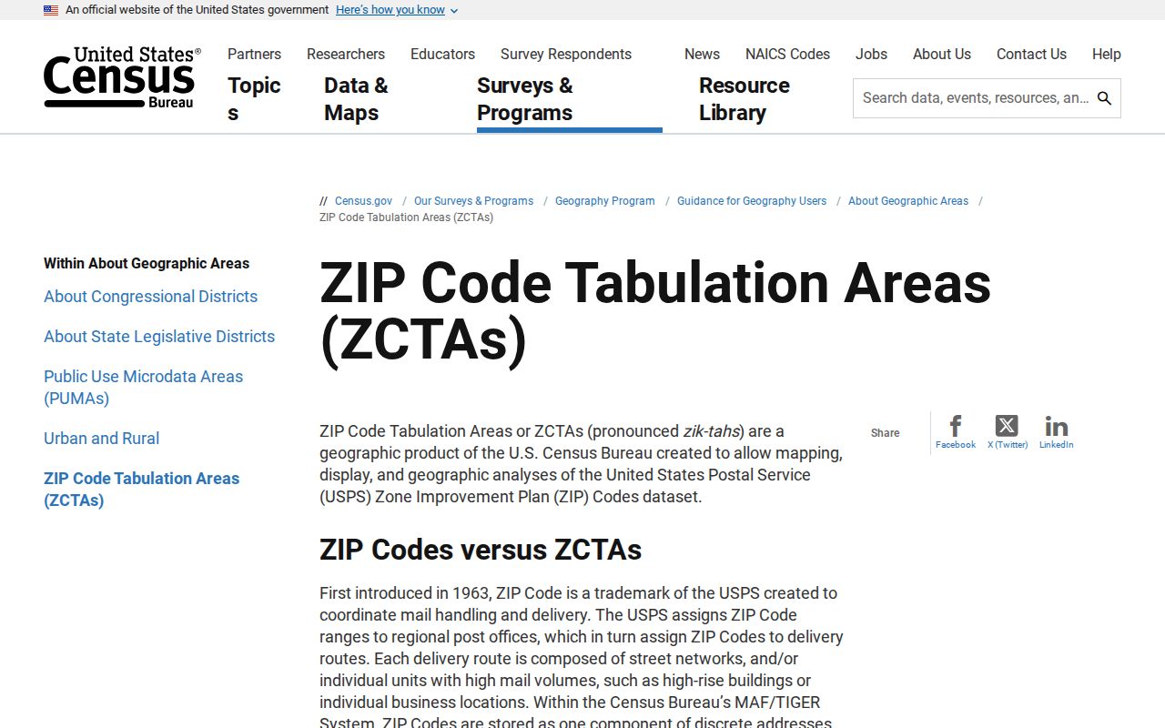 Census ZCTA boundary guidance for the Missouri ZIP code directory