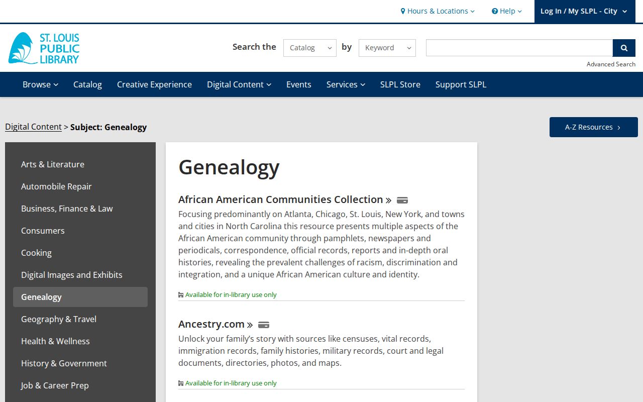 Missouri city directory research resources on the St. Louis Public Library genealogy page