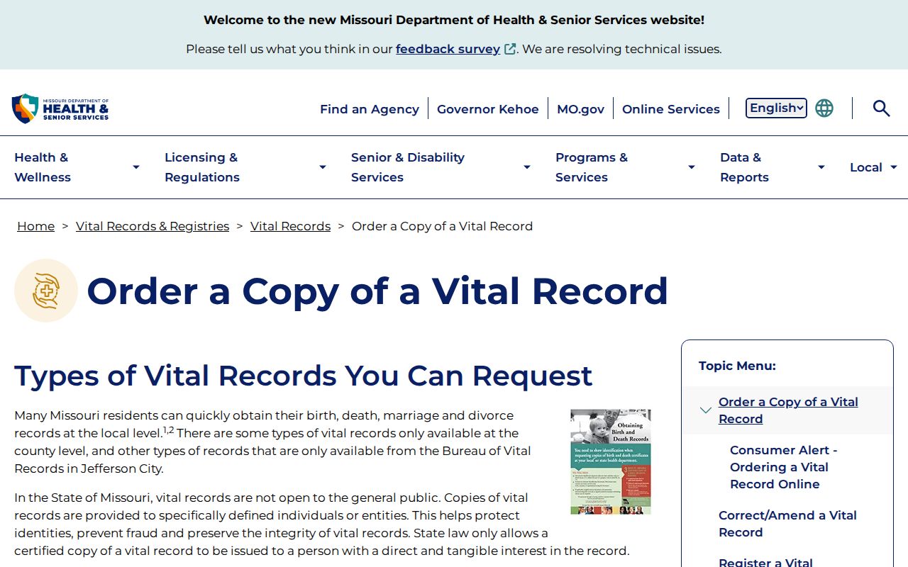 Missouri resident lookup reference to the DHSS vital records ordering page