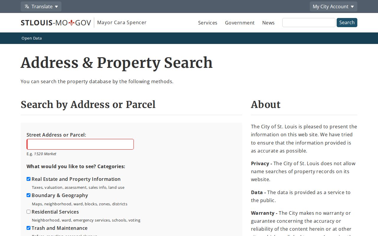 Missouri residents directory source: St. Louis City address and parcel search